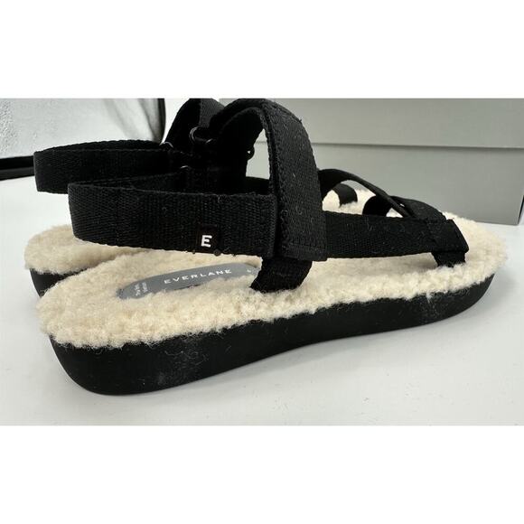 Everlane Sherpa Sandals Size 6 Black Faux Fur Strappy Comfort Slides w/ Box - Picture 6 of 7